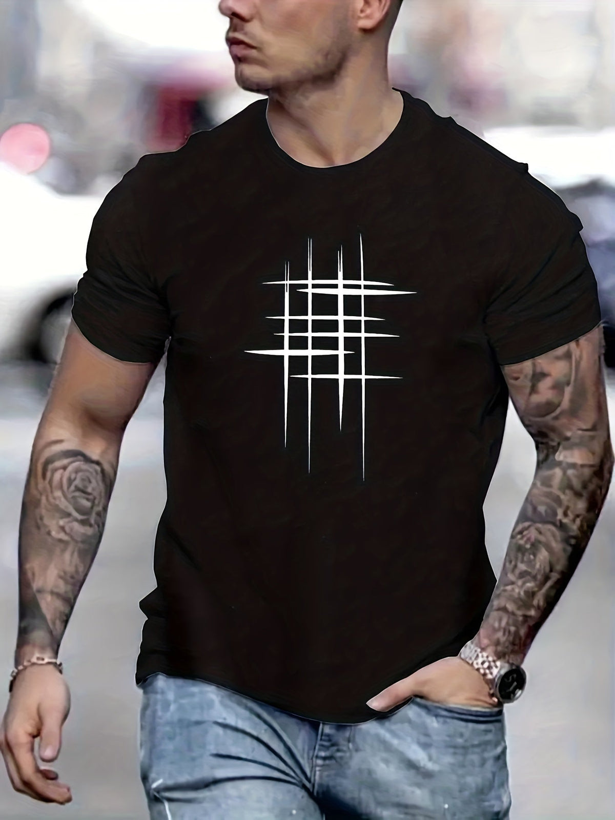 Leonardo | Camiseta elegante con cuello redondo y estampado gráfico