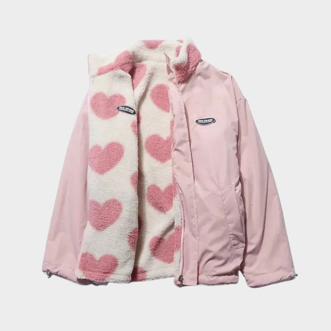 Dianne | Chaqueta reversible con estampado de corazones y diseño cómodo en color Rosa
