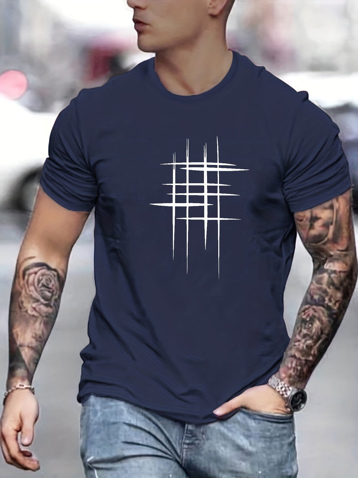 Leonardo | Camiseta elegante con cuello redondo y estampado gráfico