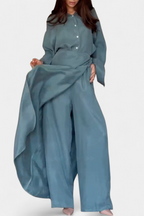 Marisol Conjunto Casual de Camisa Suelta y Pantalón Falda en color Azul