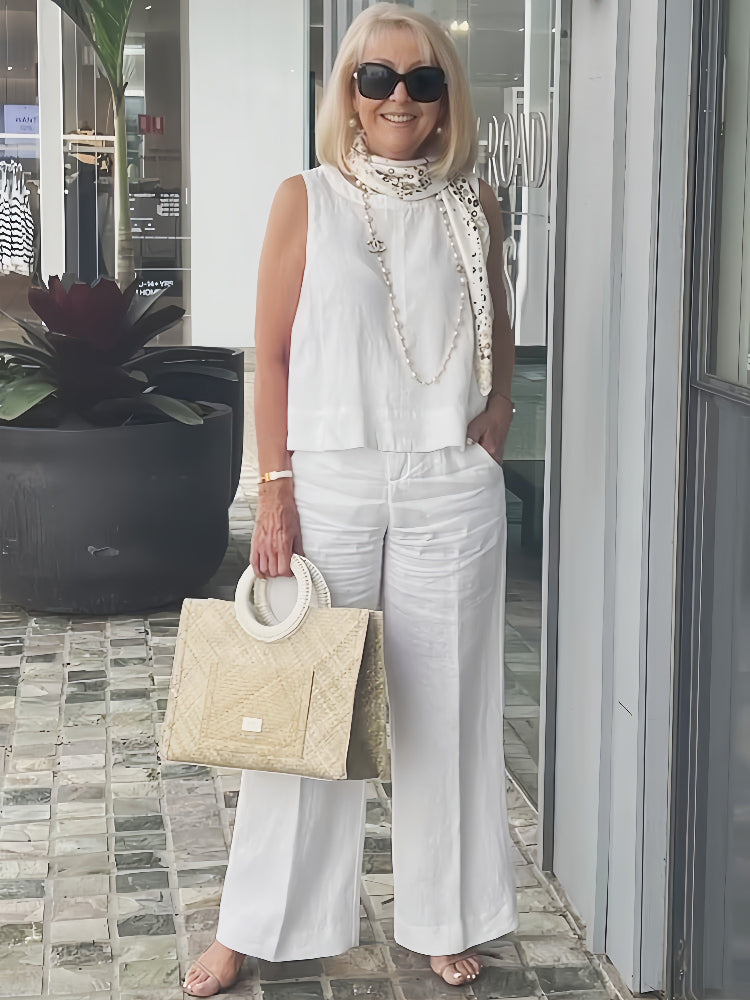 Trinidad | Conjunto Blanco Blusa y Pantalón Ancho