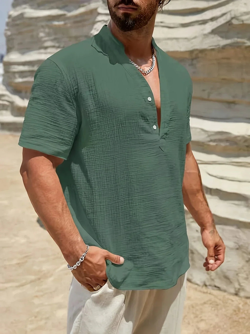 Arnaldo | Camisa elegante de verano con cuello alto