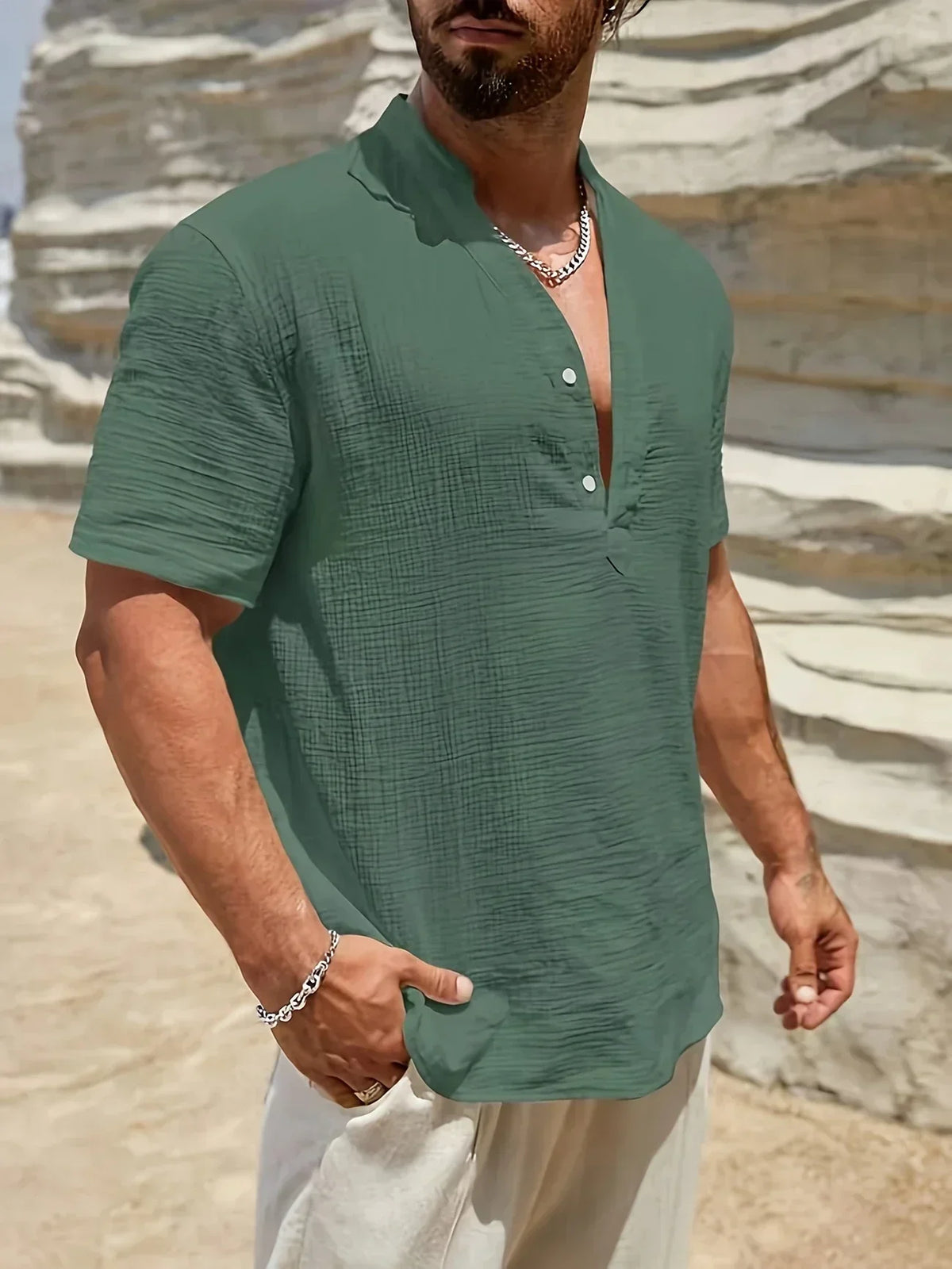 Arnaldo | Camisa elegante de verano con cuello alto