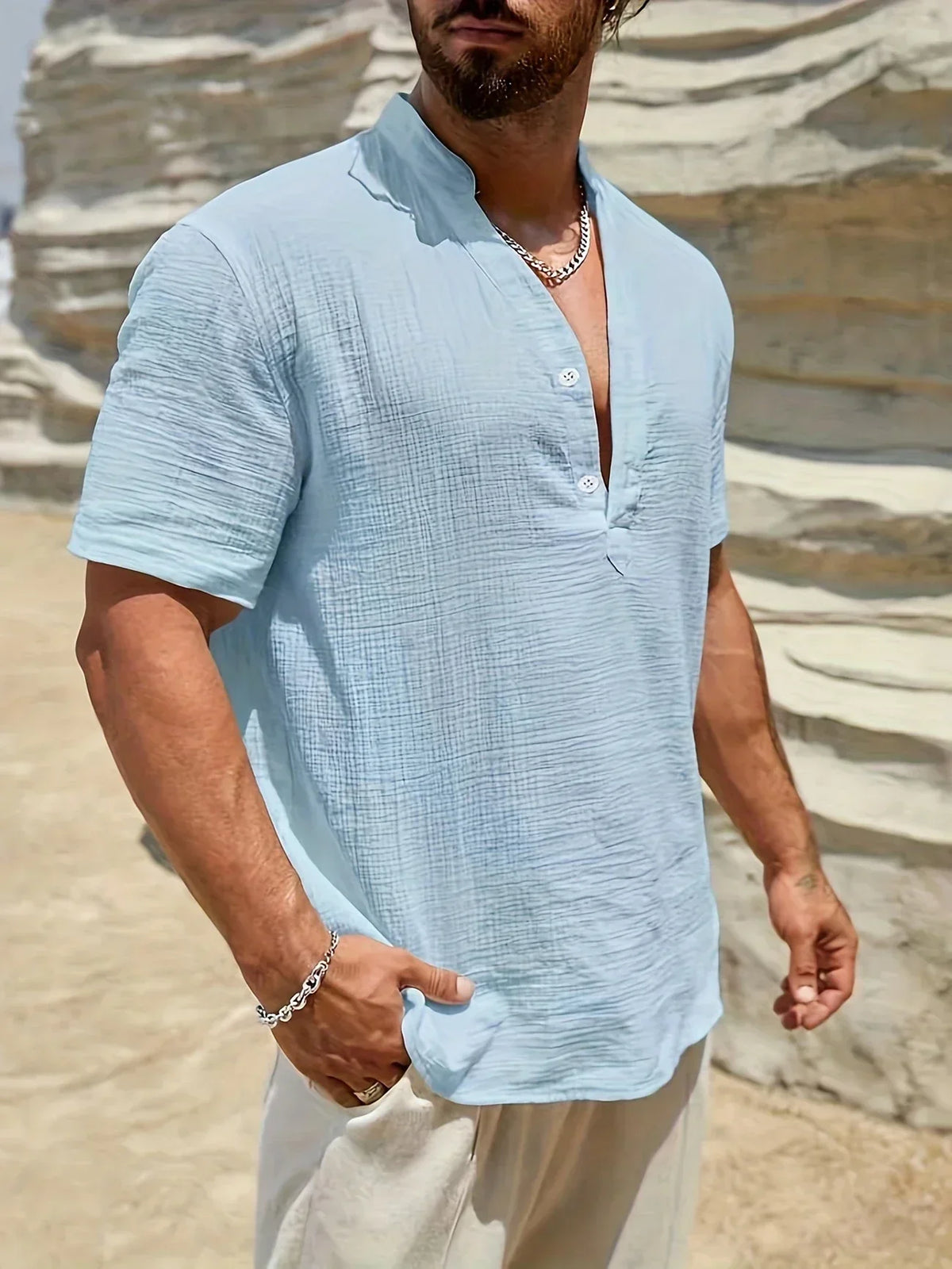 Arnaldo | Camisa elegante de verano con cuello alto