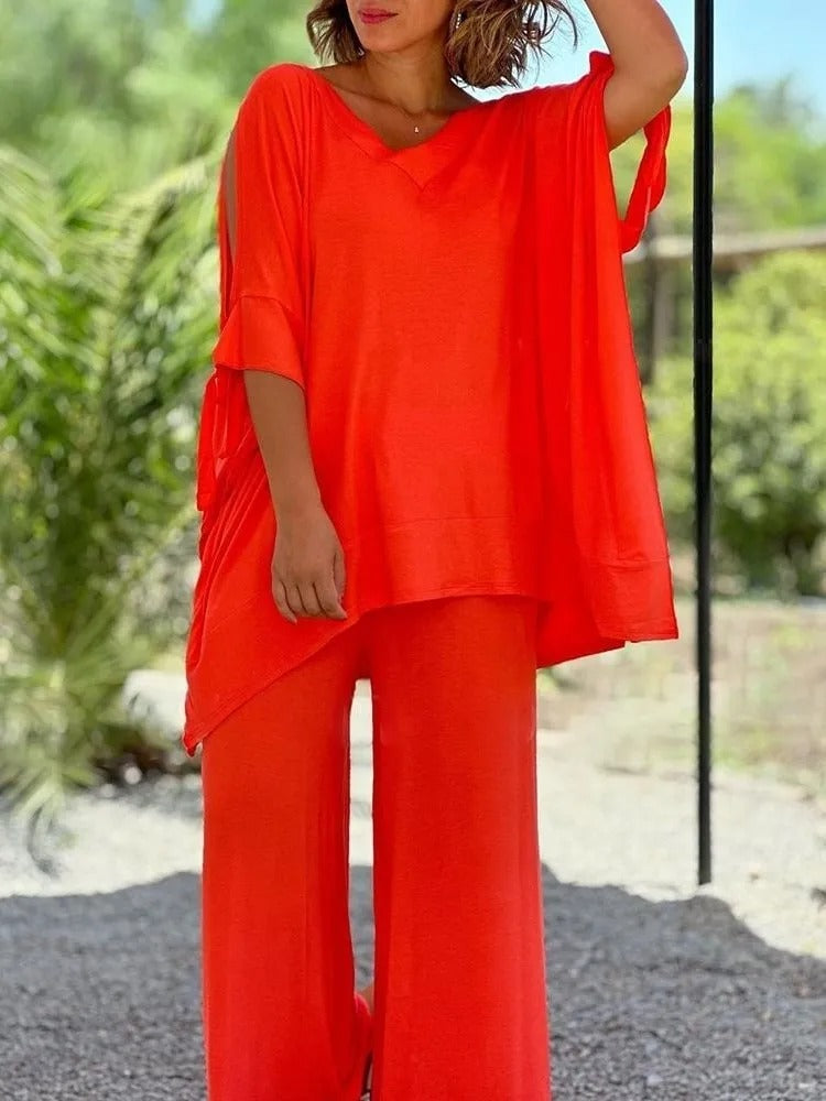 Úrsula | Conjunto de túnica con hombros descubiertos y pantalón en color Azul