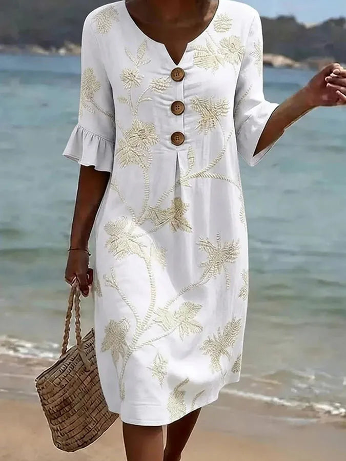 Vestido informal de mujer con estampado floral. en color Blanco