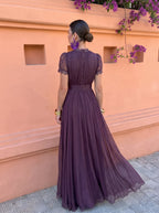 Cayetana | Vestido largo de gasa con cuello alto