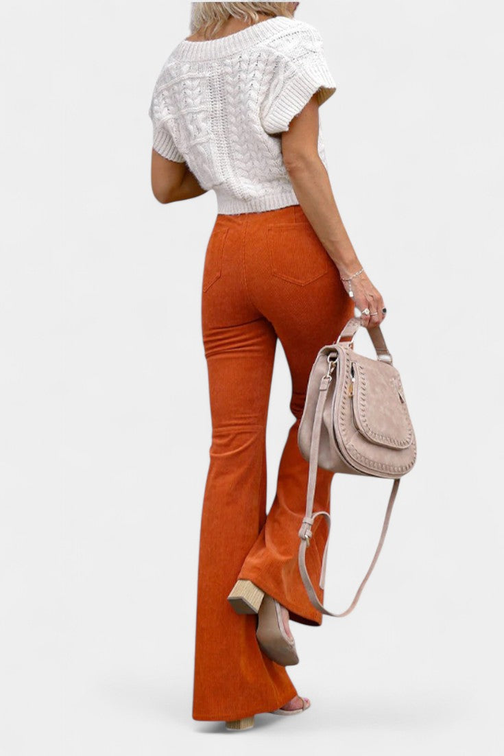 Kiara Pantalones de Terciopelo de Pierna Ancha de Cintura Alta en color Naranja