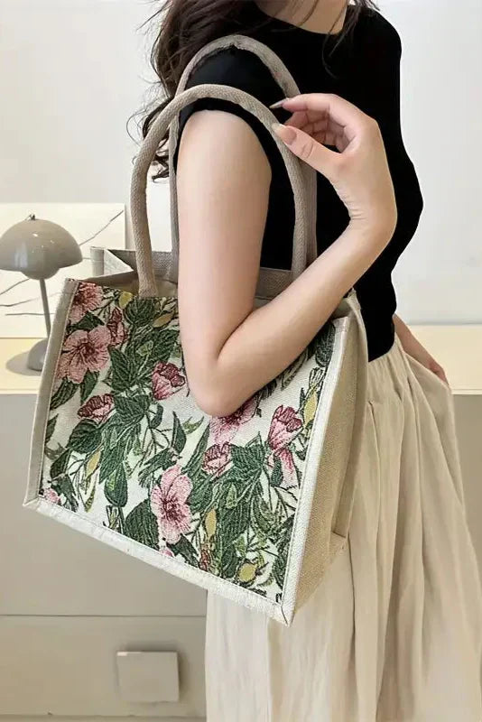 Taila Bolsa de Yute con Estampado Floral y Diseño Ecológico en color Verde