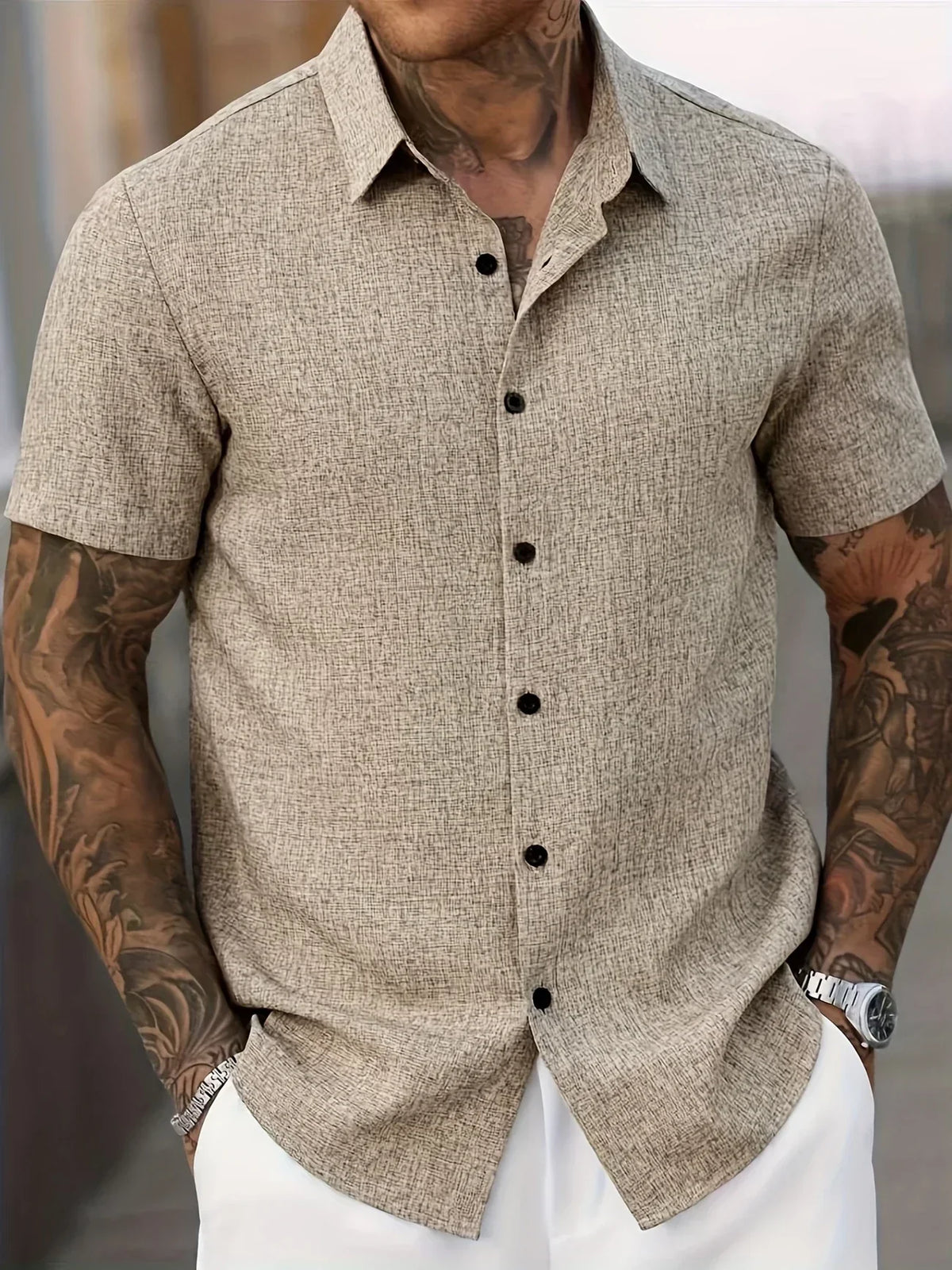Bartolomé | Camisa ligera de manga corta en mezcla de lino