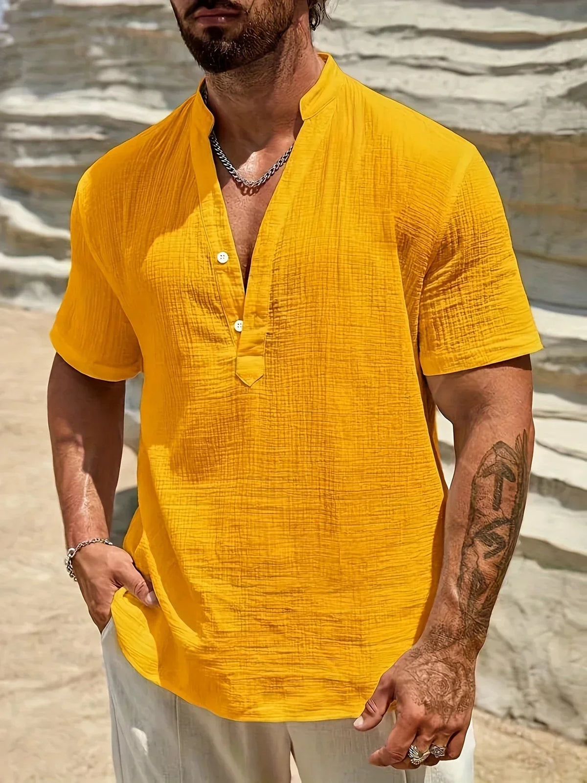 Arnaldo | Camisa elegante de verano con cuello alto