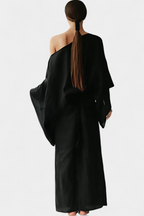 Kamilia Vestido Kimono de Lino y Algodón con Cinturón en color Negro