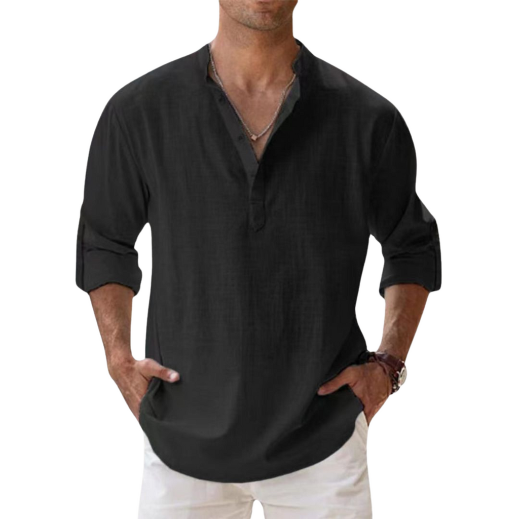 Alberto | Camisa Henley de algodón con efecto lino