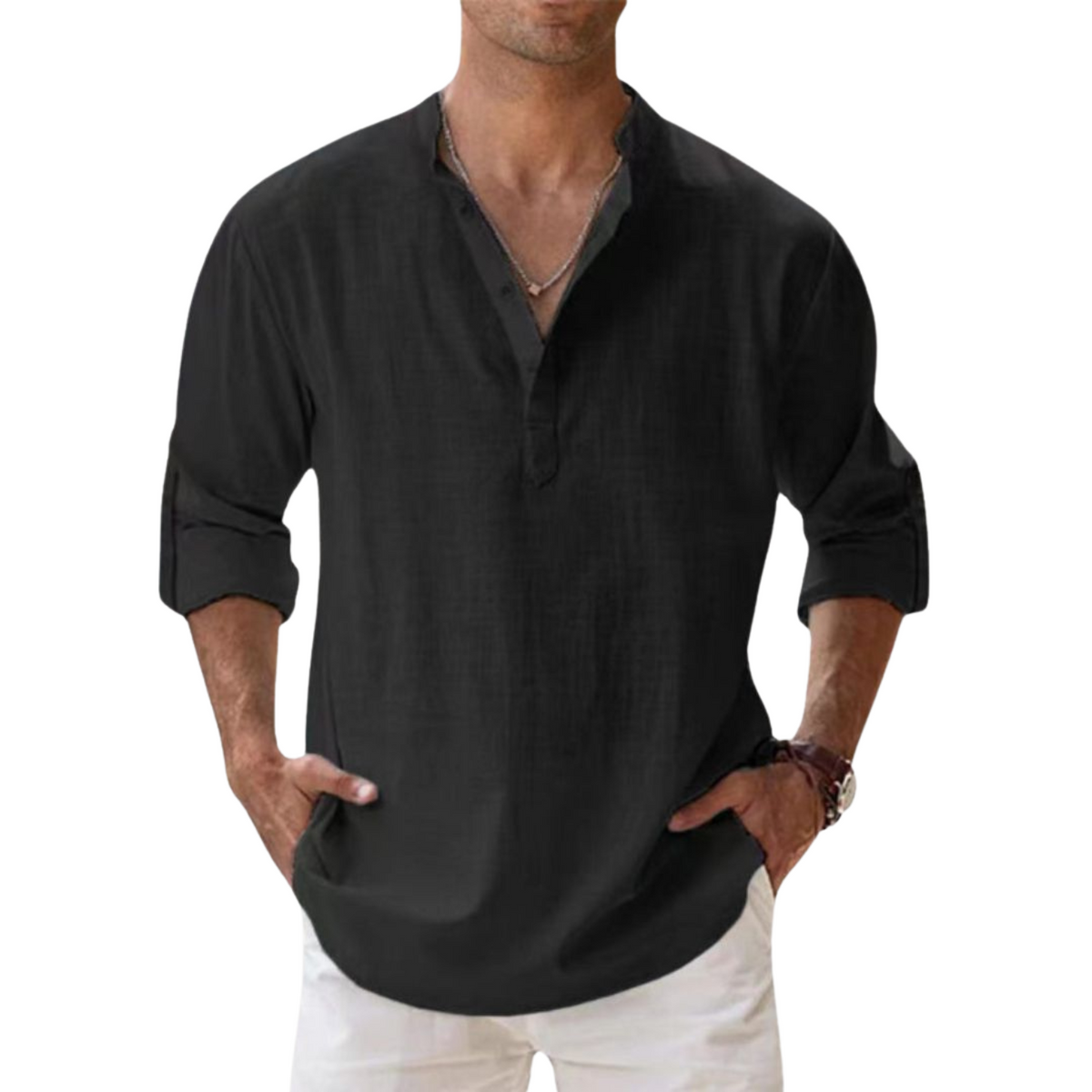 Alberto | Camisa Henley de algodón con efecto lino