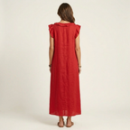 Josefina | Vestido de Lino con Volante en el Escote en color Gris