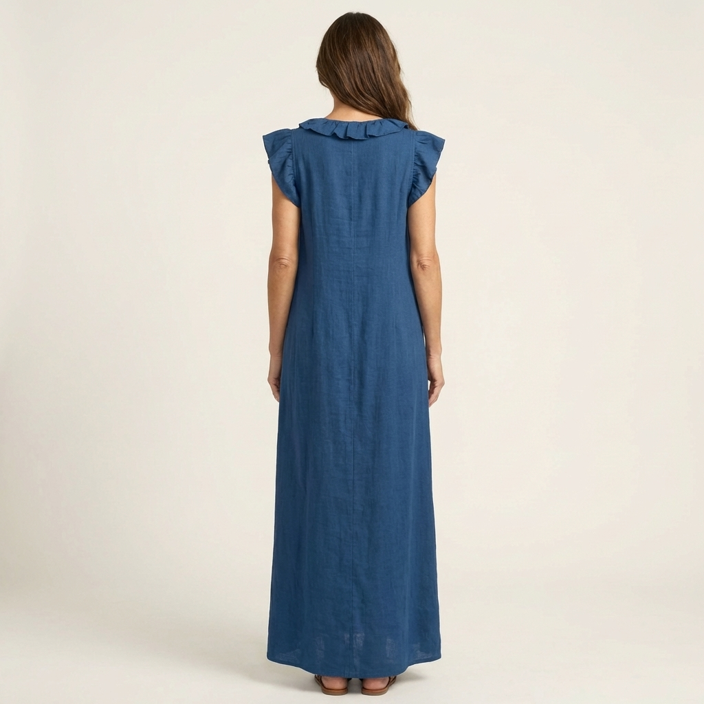 Josefina | Vestido de Lino con Volante en el Escote en color Blanco