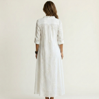 Sabina | Vestido Largo de Lino con Bordado Floral en color Blanco