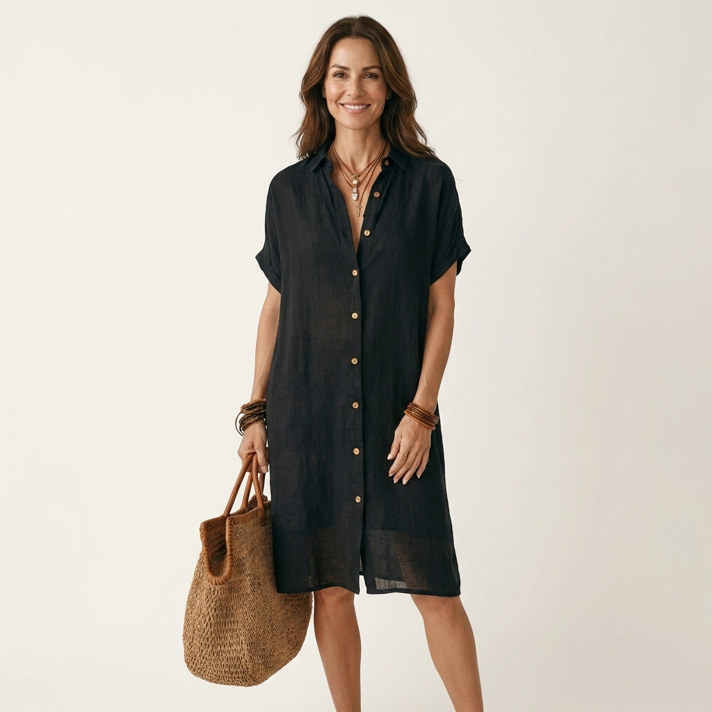 Severina | Vestido Camisero Midi de Lino en color Blanco