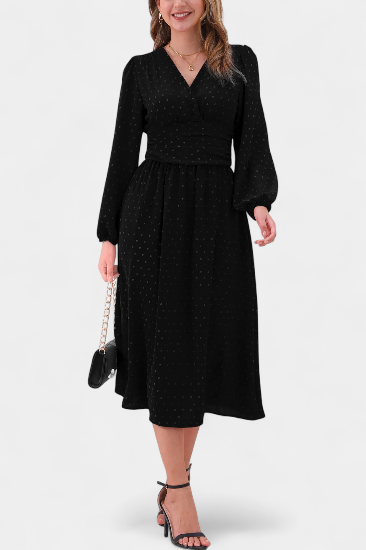 Faela Vestido Midi de Oficina con Lunares Suizos en color Verde Oscuro
