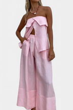 Oriana Conjunto Strapless con Falda de Abertura en Color Liso en color Rosa