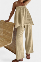 Lía Conjunto de Verano con Top Suelto y Pantalón Fluido en color Caqui