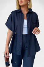 Lani Conjunto Relaxed de Camisa y Pantalones de Algodón y Lino en color Azul Marino
