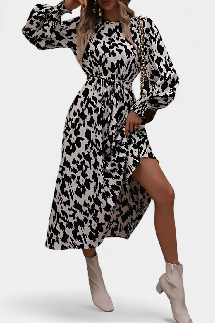 Nerin Vestido A-Line de Leopardo con Cintura Ajustable en color Burdeos
