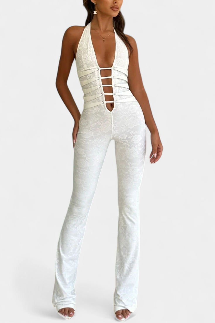 Kendra Mono Halter de Encaje con Espalda Ajustable en color Blanco