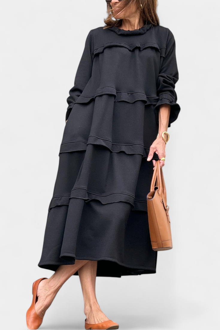 Jada Vestido Sudadera con Volantes y Silueta Casual-elegante
