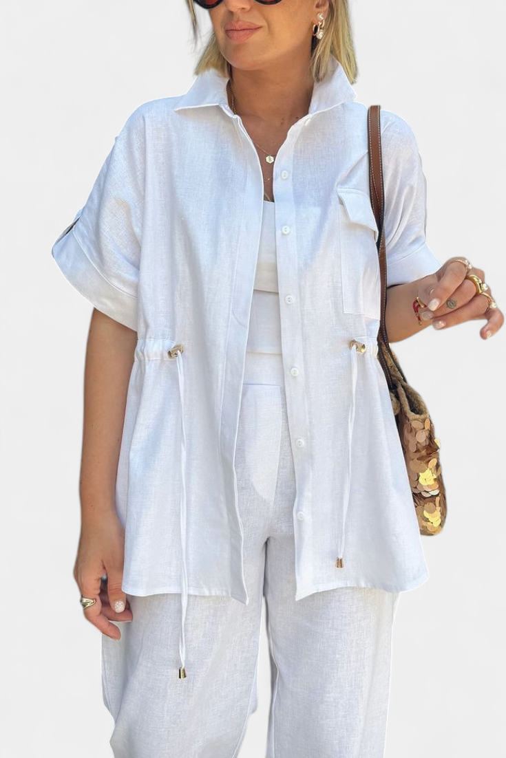 Lani Conjunto Relaxed de Camisa y Pantalones de Algodón y Lino en color Blanco