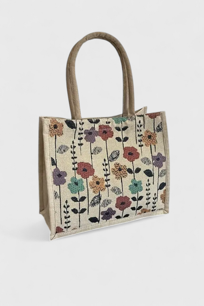 Taila Bolsa de Yute con Estampado Floral y Diseño Ecológico en color Azul