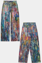 Rana Pantalones Vaqueros de Pierna Ancha con Estampado Artístico en color Multicolor