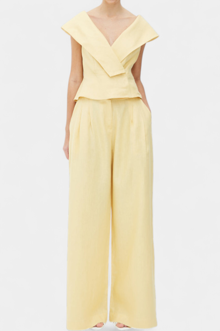 Hayden Conjunto Top Asimétrico y Pantalón Palazzo en color Blanco