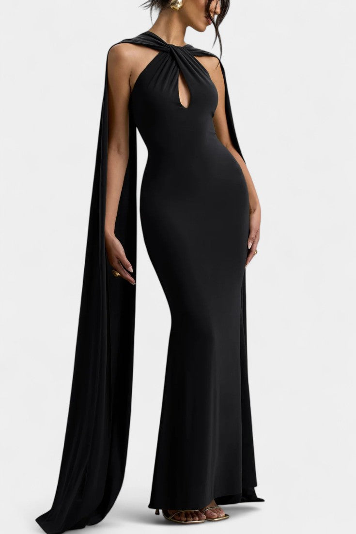 Faffienia Vestido Maxi con Escote Halter y Corte en Forma de Llave en color Burdeos
