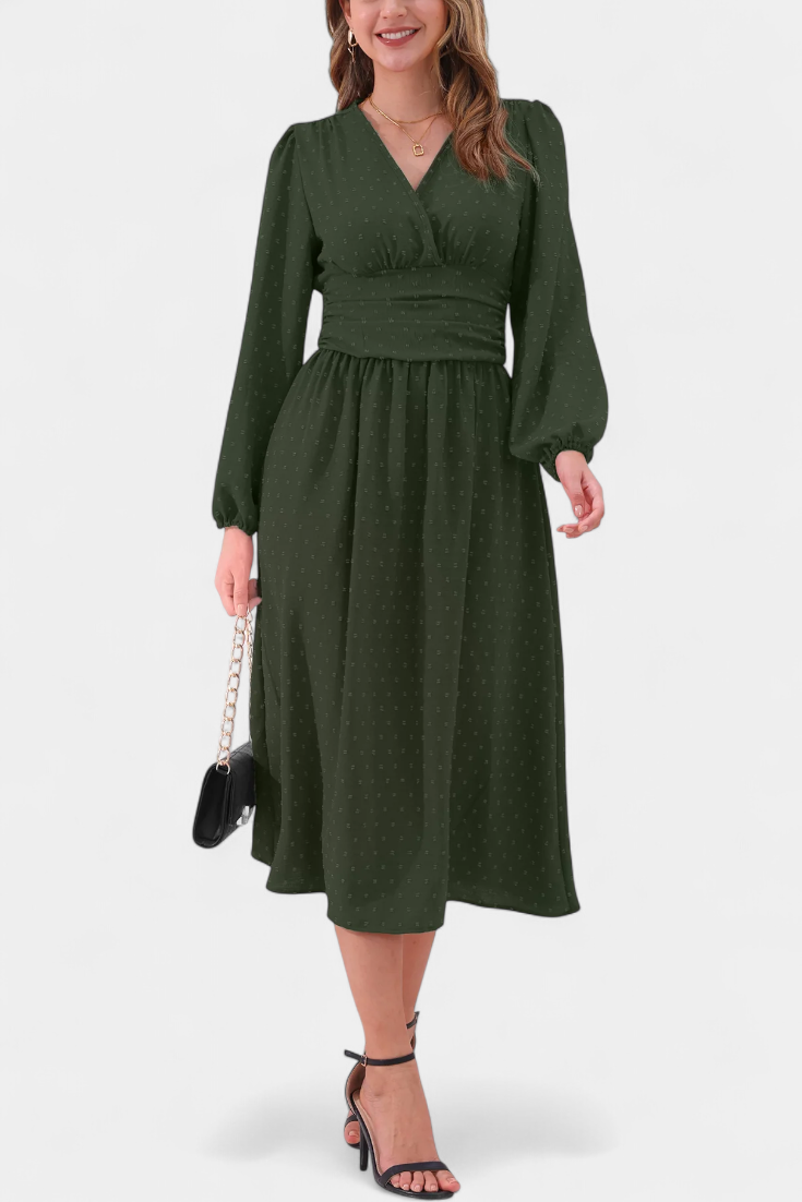 Faela Vestido Midi de Oficina con Lunares Suizos en color Naranja
