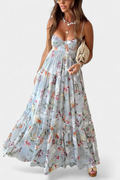 Neha Vestido Floral con Espalda Abierta y Tirantes Finos en color Azul