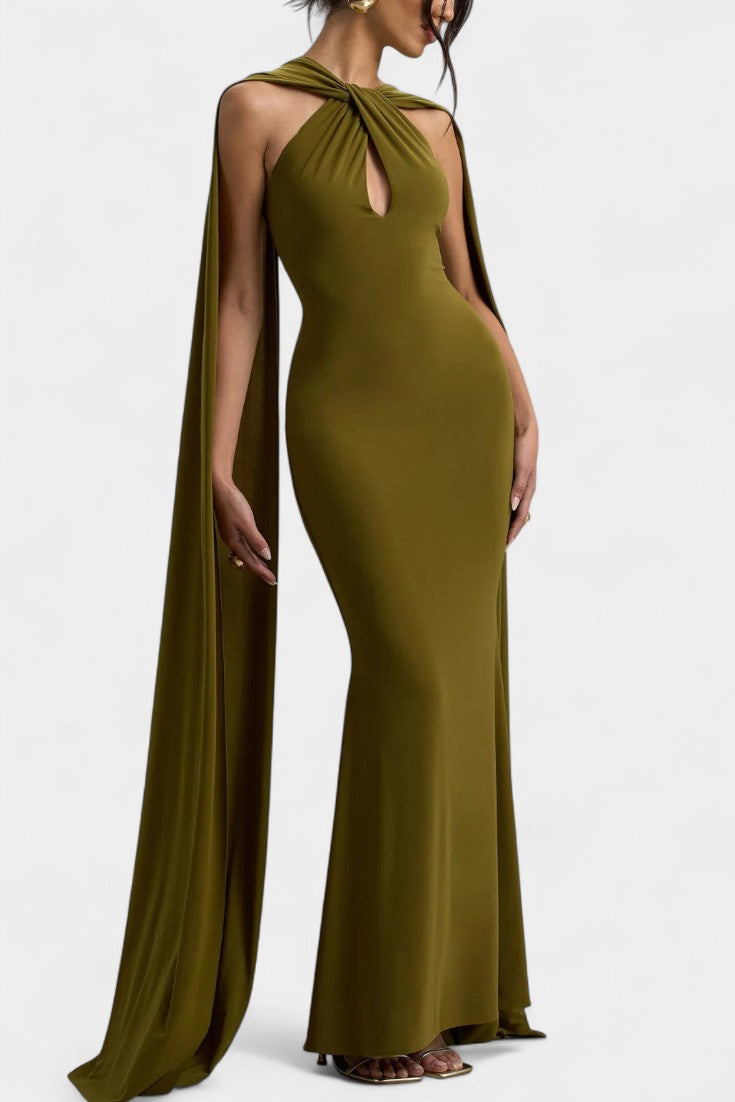 Faffienia Vestido Maxi con Escote Halter y Corte en Forma de Llave en color Negro