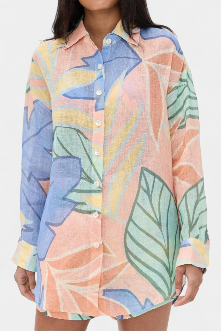 Lumina Conjunto Tropical con Camisa Holgada y pantalón corto de Cintura Alta en color Multicolor