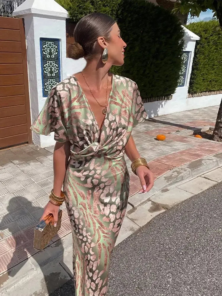 Higinia | Vestido Midi Estampado Tonos Cobre