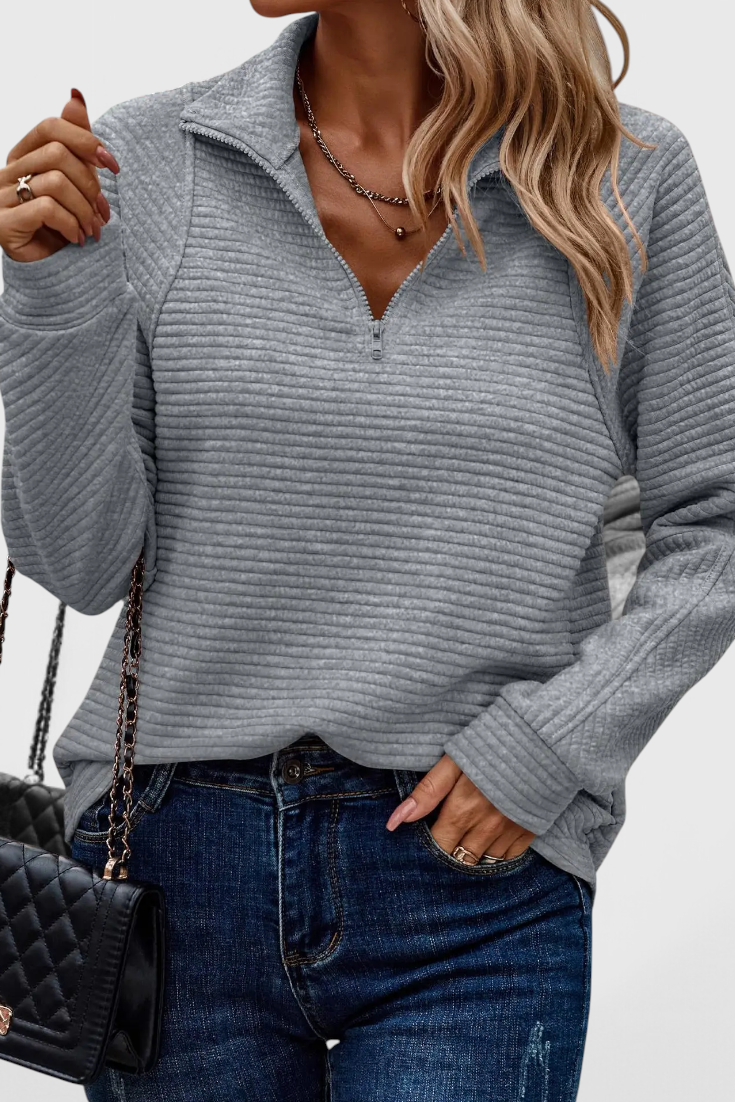 Helene | Jersey de Cuello en V con Cremallera y Manga Larga en color Blanco