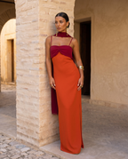 Ariadna— Vestido invitada bicolor (maxi + pañuelo)