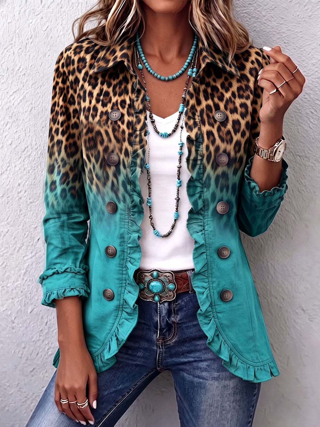Herminia | Chaqueta blazer leopardo degradado con volantes