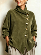 Lucilla | Top de pana con botonadura diagonal en verde oliva