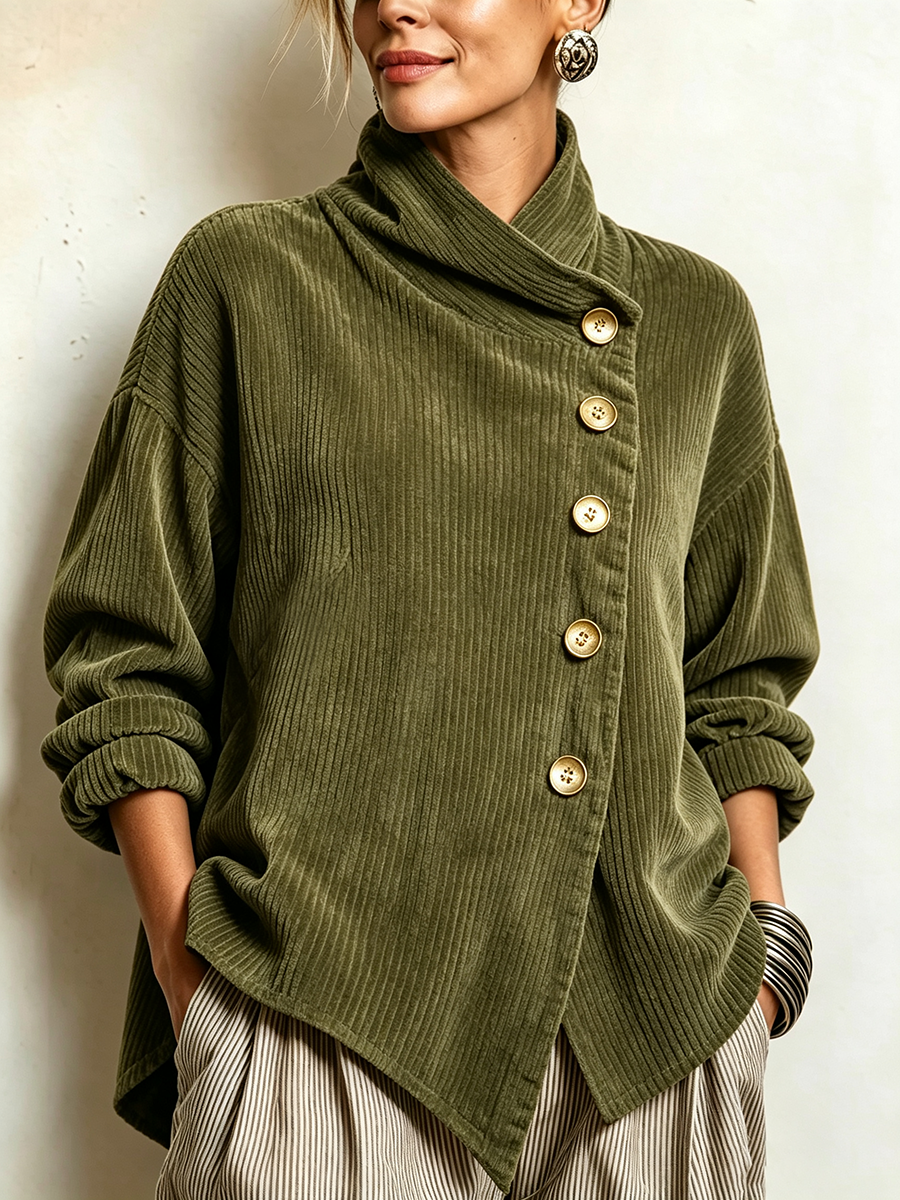 Lucilla | Top de pana con botonadura diagonal en verde oliva