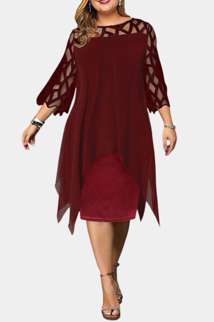 Yana Vestido Talla Grande con Mangas de Encaje en color Púrpura