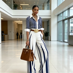 Inés | Conjunto de Dos Piezas: Top de Lino y Pantalón Estampado en color Azul Marino