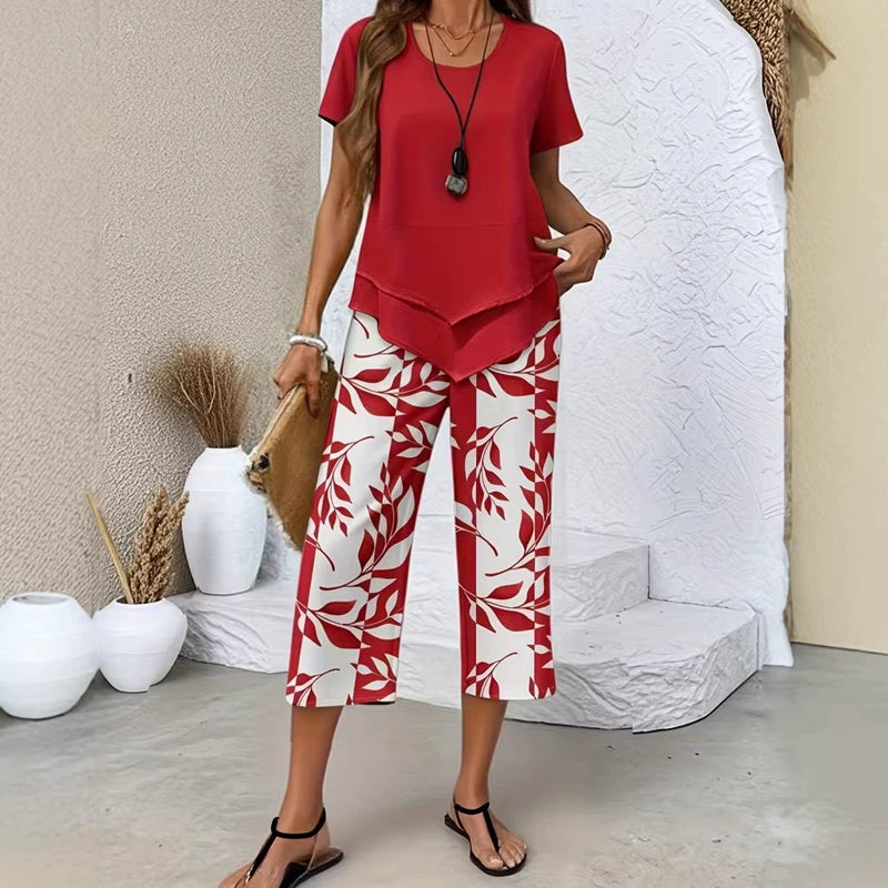 Elena | Conjunto de Túnica y Pantalón Fluido en color Rojo